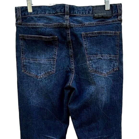 Retrofit Jeans Men's Size 32 X 34 Dark Blue Denim Washed Straight Leg Whiskered - Picture 10 of 15